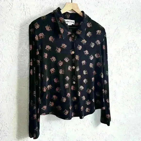 Vintage Ronnie Nicole long sleeve elephant print button up blouse size 14 - Picture 10 of 15